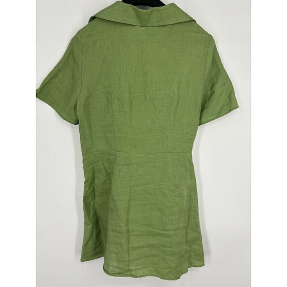 NWOT &Other Stories Linen Tie Mini Dress Green 8 - Picture 4 of 5